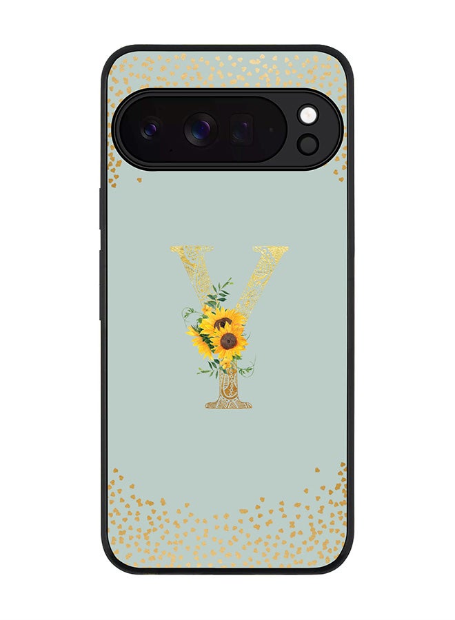 For Google Pixel 10 Pro XL Case,Slim fit Camera Protection, Shockproof Thin Phone cover  - Custom Floral Monogram - Y  (Light Grey )